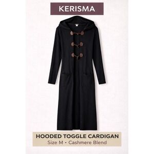 KERISMA Black Hooded Duster Cardigan Sweater Toggle‎ Closure Pockets Women's M